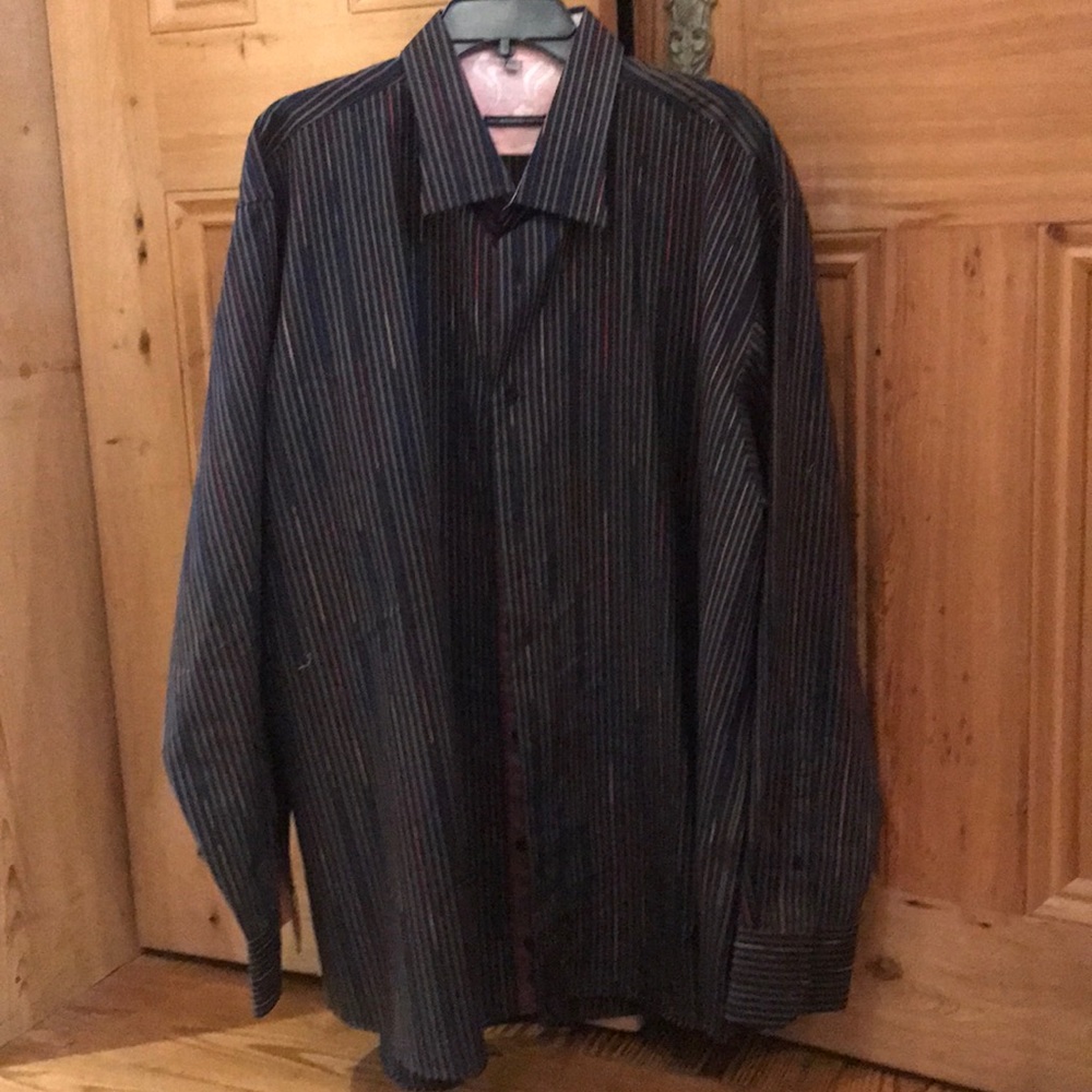 Visconti deep navy blue and stripe dress shirt